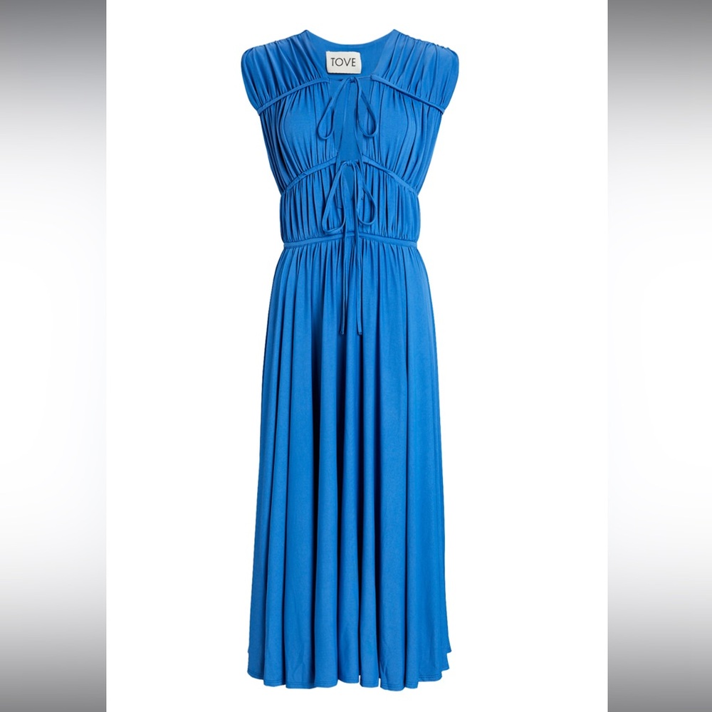 **TOVE** Gathered Jersey Tie-Front Midi Dress